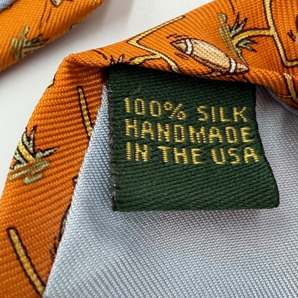 Bird Dog Bay 100% Silk Tie Orange Football Theme Men's Necktie - Picture 3 of 4